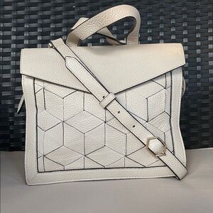 Welden Voyager Small Flap Satchel Cement Colored Pebbled Leather Crossbody Bag